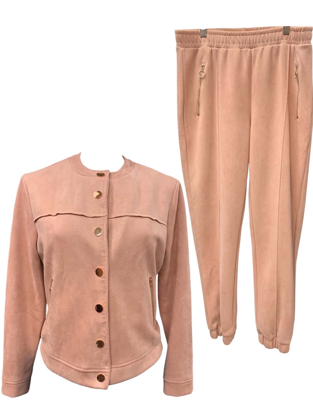 Max Two-Piece Suede Track Set - Blush Pink Size M